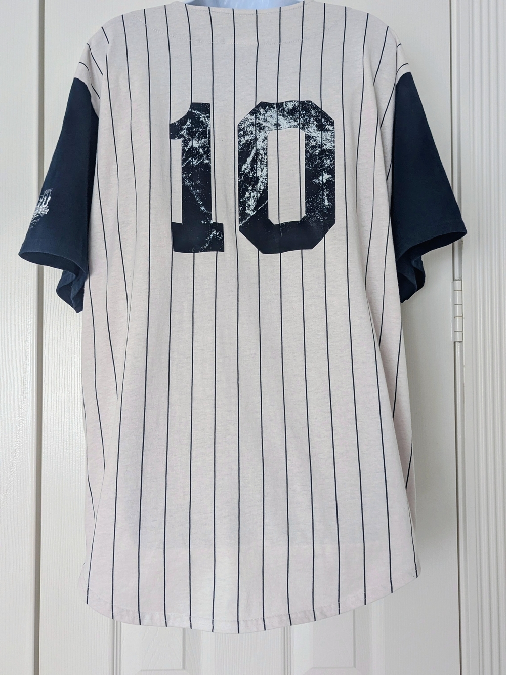 Vintage Badger Sport Men's Pinstripe Baseball Jersey - White with Navy Sleeves - Picture 4 of 7